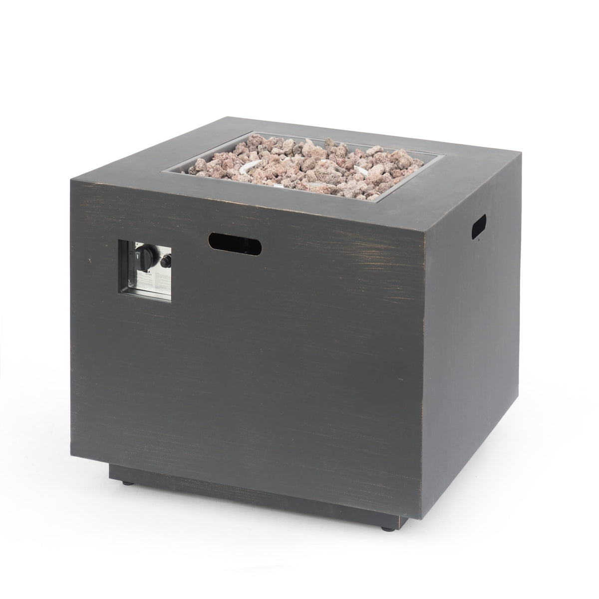 Outdoor Iron Square Propane Fire Pit with 50,000 BTU - Brushed Brown