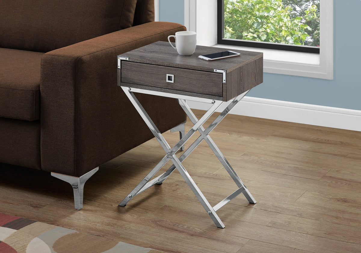 Accent Side Table with Storage Drawer – Metal Frame, Contemporary Design