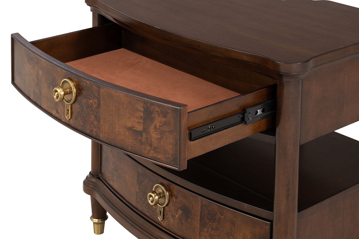 Traditional Style Nightstand with Power Outlet - Dark Cherry