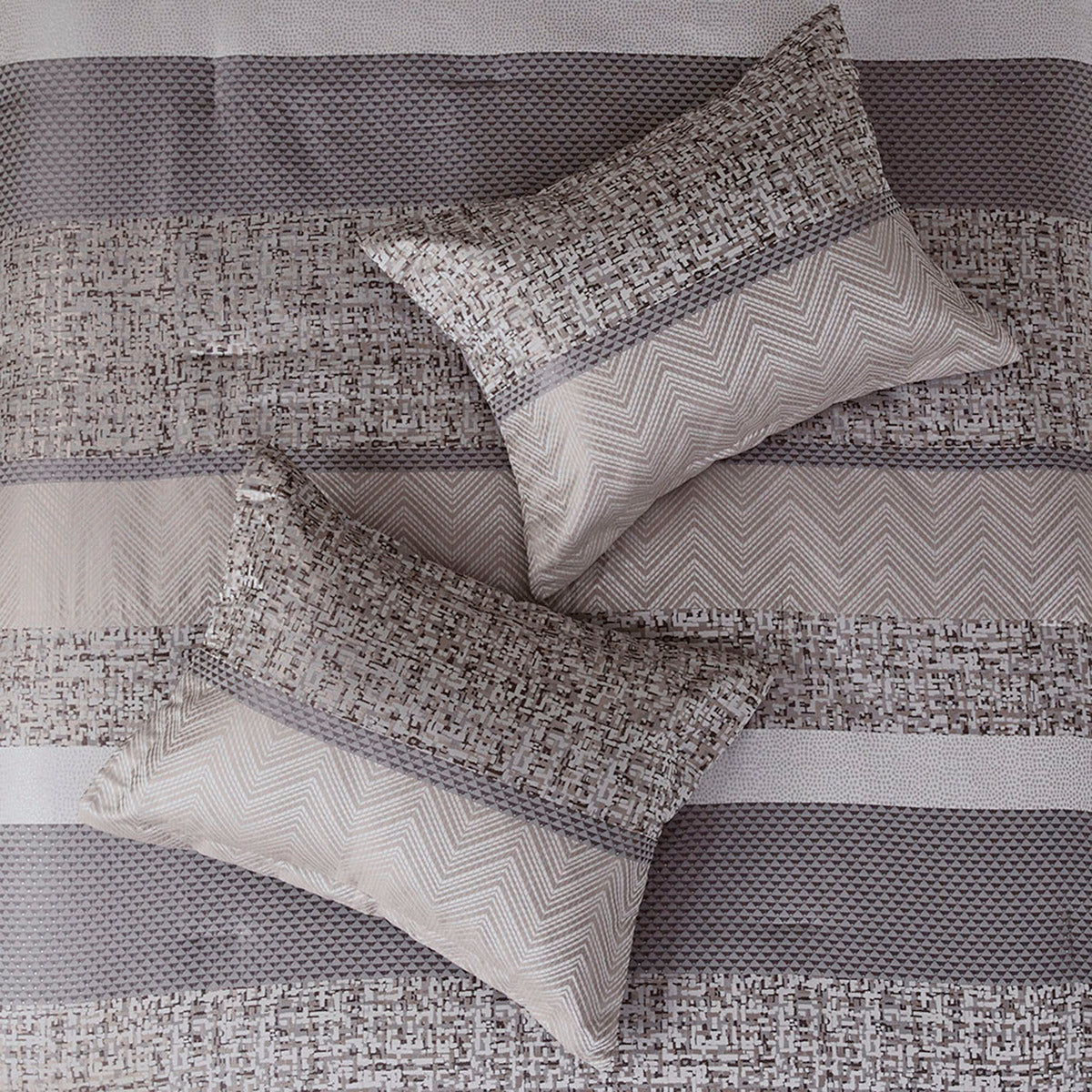 7 Piece Jacquard Comforter Set Grey/Taupe Queen
