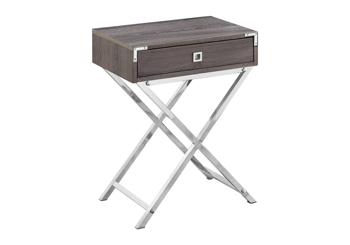 Accent Side Table with Storage Drawer – Metal Frame, Contemporary Design