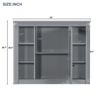 Wall Mounted Bathroom Storage Cabinet with Mirror - Blue, White, or Dark Gray