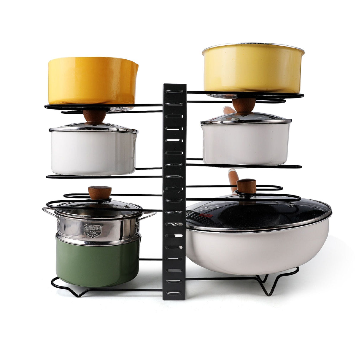 Adjustable Pot Rack Kitchen Storage Organizer with Customizable Installation - Black