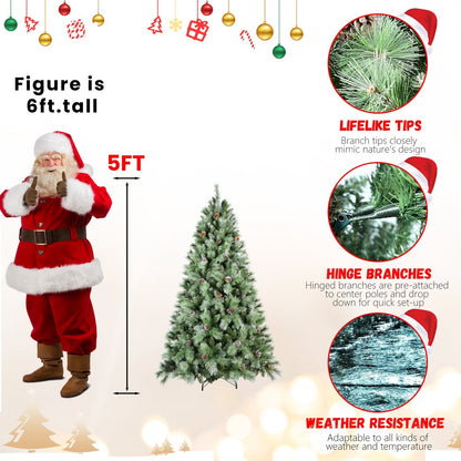 8 Ft Full-Bodied Pre-Decorated Pinecone Christmas Tree with Pine Cones - Green