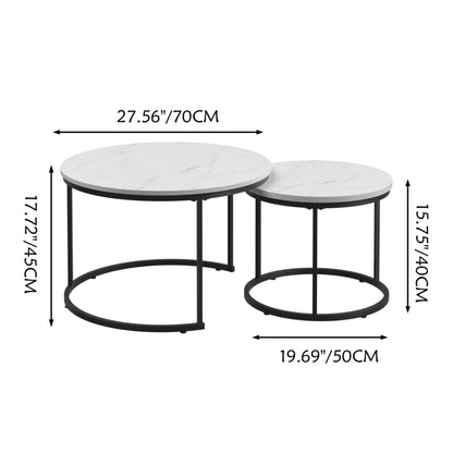 Round Nesting Coffee Table Set of 2 with Metal Base - Light Brown, White, or Black
