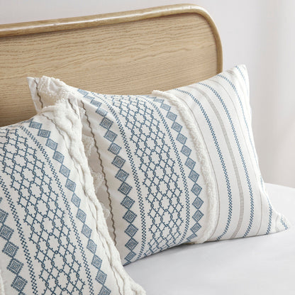 Cotton Printed Duvet Cover Set with Chenille - Full/Queen
