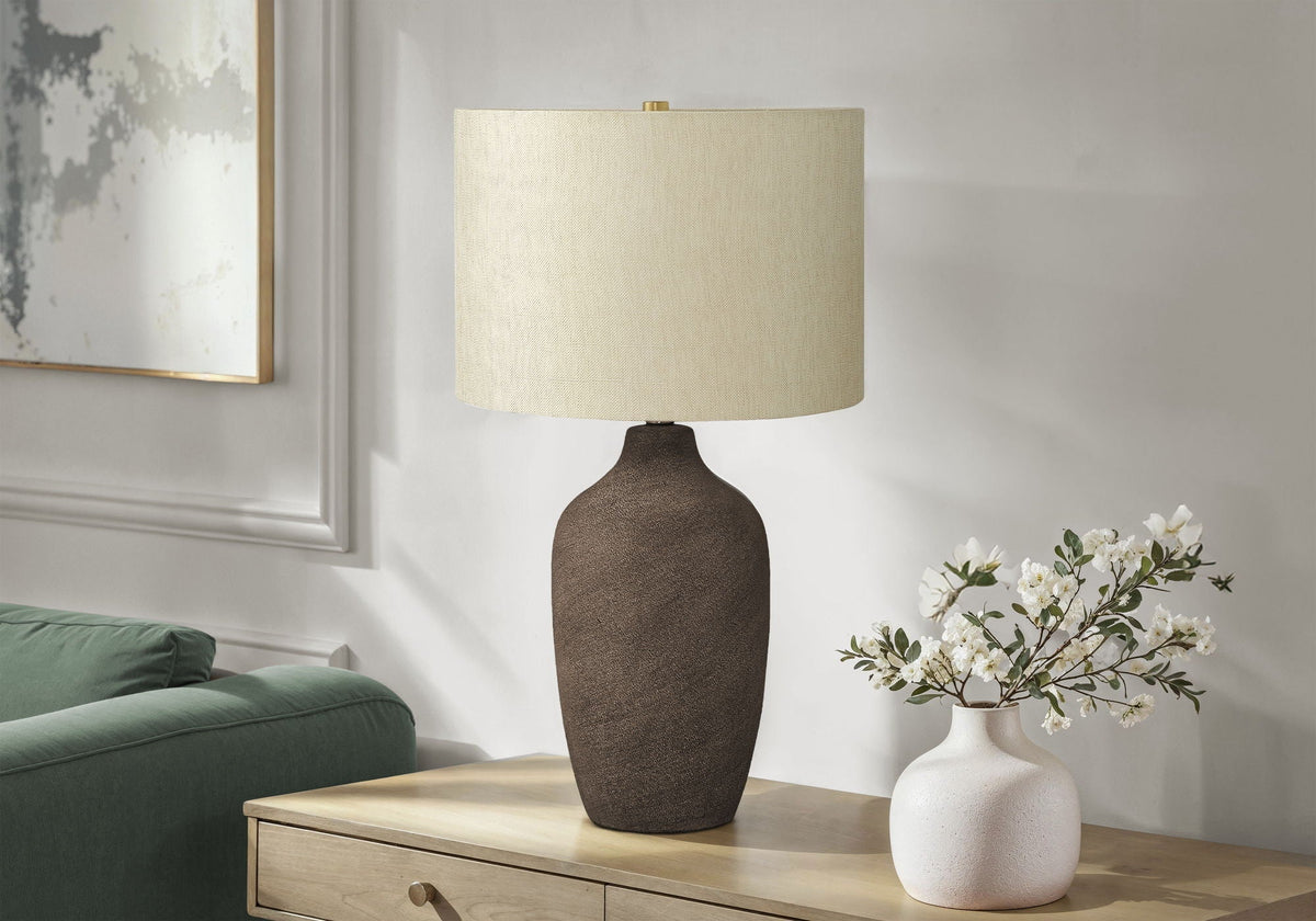 Gray Ceramic Table Lamp with Linen Shade - Contemporary Table Lamp