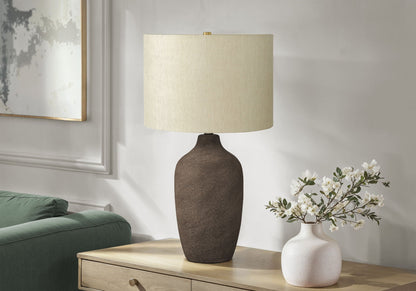 Gray Ceramic Table Lamp with Linen Shade - Contemporary Table Lamp