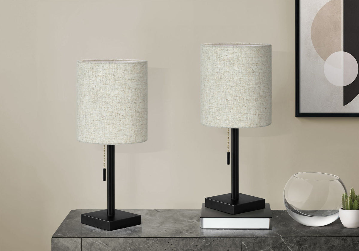 Contemporary Table Lamp Set with USB Port - Nickel