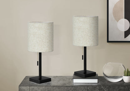 Contemporary Table Lamp Set with USB Port - Nickel