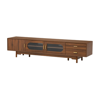 Walnut TV Stand With Fluted Doors and 2 Drawers