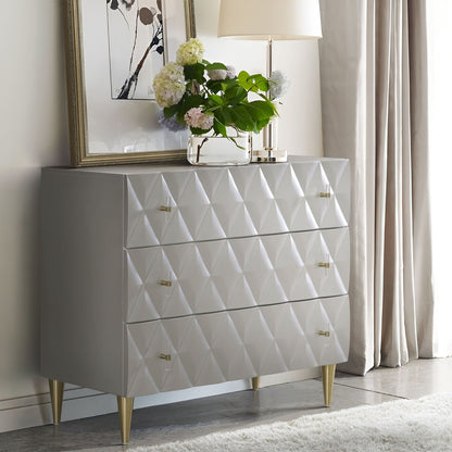 Anson Console Cabinet with 3D Diamond Drawers - Silver / Champagne
