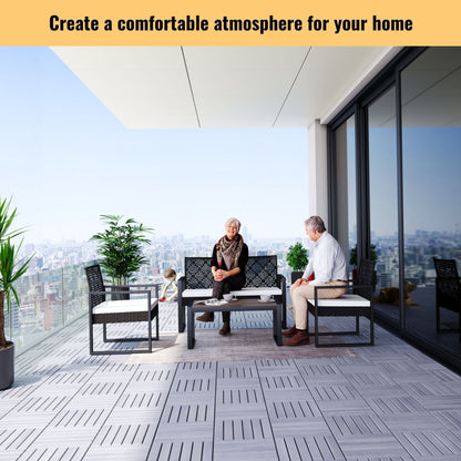 Striped Interlocking Deck Tiles with Waterproof Design - Brown, Gray, Light Brown