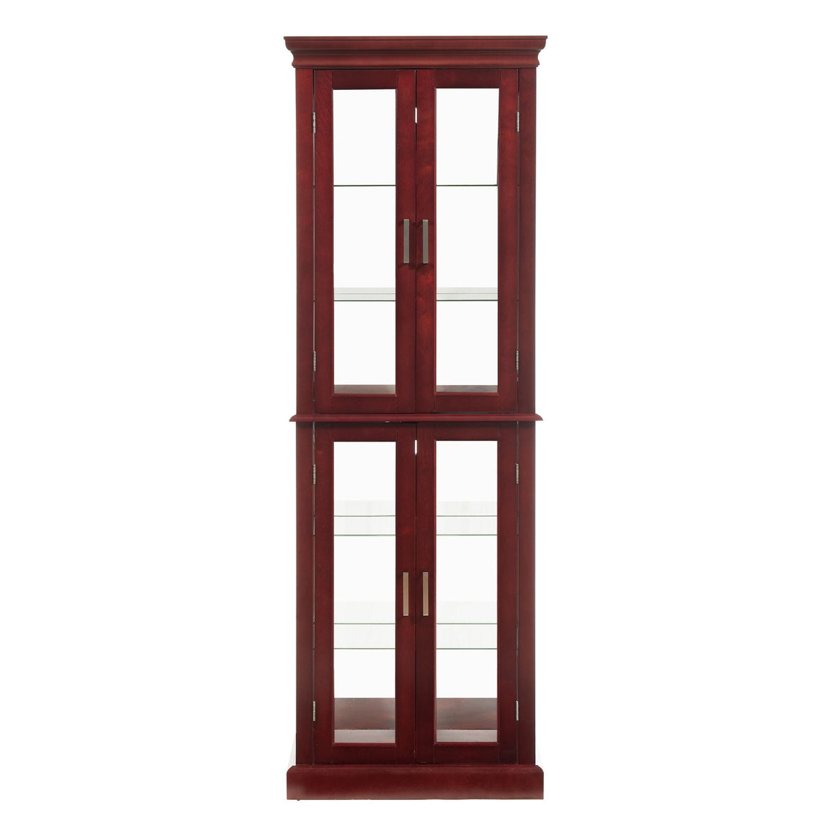 Lighted Curio Cabinet with Adjustable Shelves and Mirrored Back Panel - Dark Brown, Dark Red, Light Brown