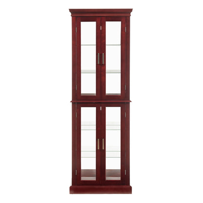 Lighted Curio Cabinet with Adjustable Shelves and Mirrored Back Panel - Dark Brown, Dark Red, Light Brown