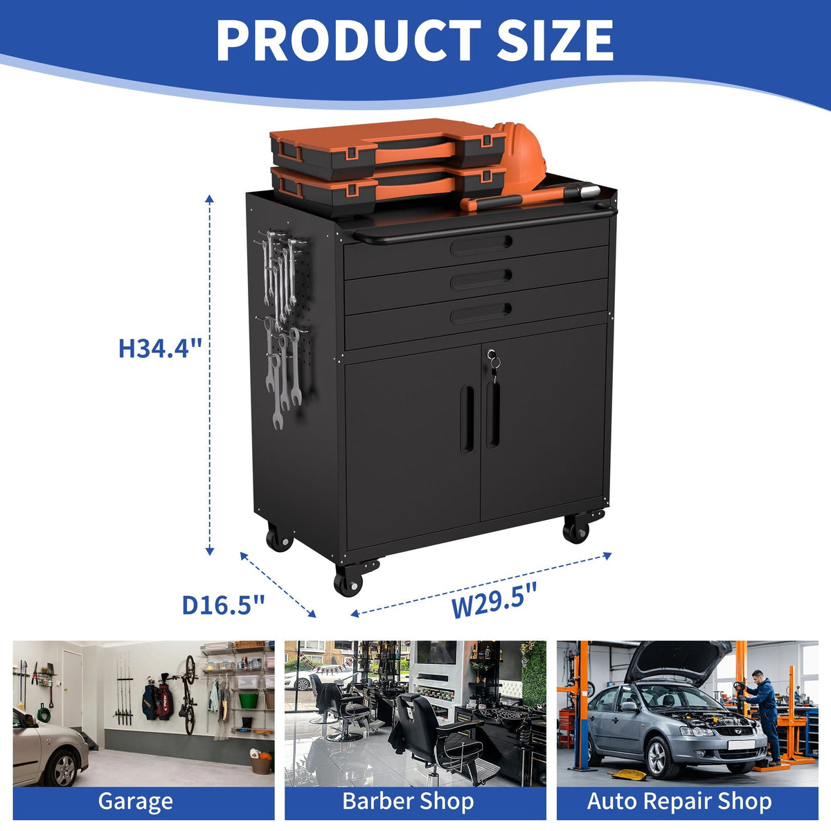Heavy Duty Rolling Tool Cabinet with Lockable Drawers - Black