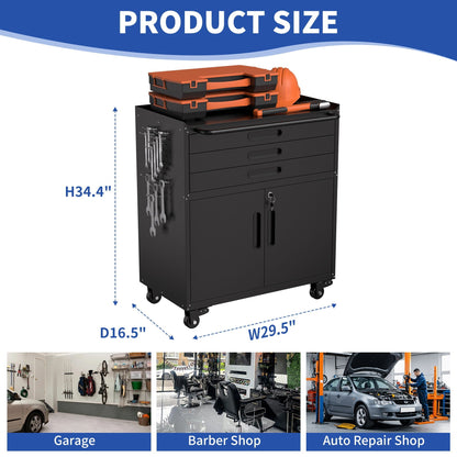 Heavy Duty Rolling Tool Cabinet with Lockable Drawers - Black