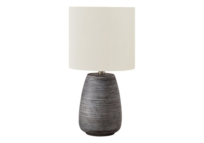Contemporary Ceramic Table Lamp with Ivory Linen Shade - Gray and Cream