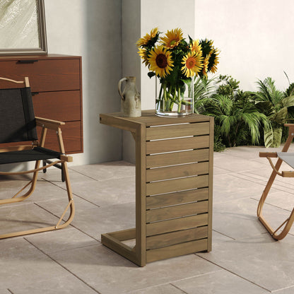 Aluminum Outdoor C-Shaped Side Table with Rust-Resistant Finish - Multiple Colors