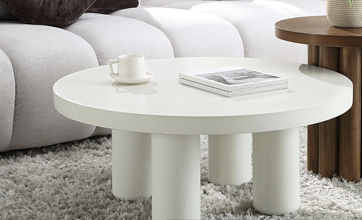 Loanna White Coffee Table with Hardwood & Birch Veneer – White