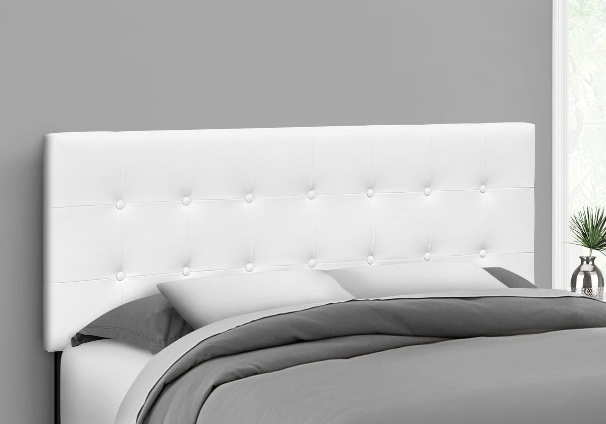 Queen Size Upholstered Headboard with Button-Tufted Design - White