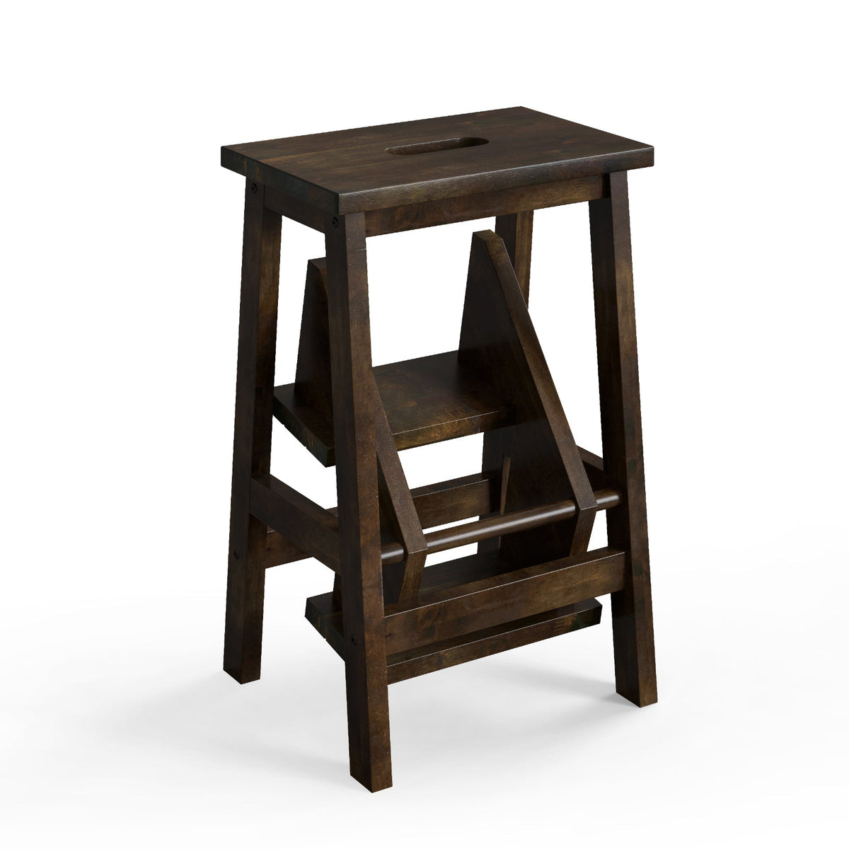 3-in-1 Rubber Wood Step Stool with Convenient Handle