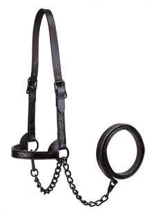 Derby Originals Midnight All Black Flat Fancy Stitch Leather Cattle Show Halter, Small/Medium/Large, Adjustable Fit with 48" Lead and 14" Chain, Durable Hardware, Ideal for Shows, 1-Year Warranty