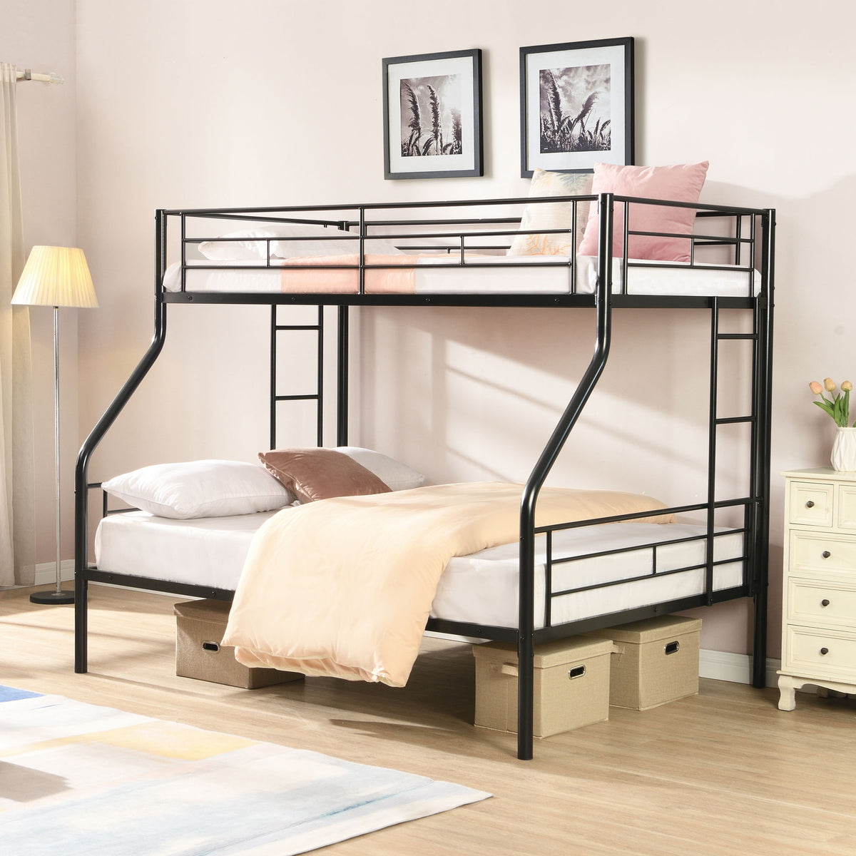 Twin Over Full Bunk Bed with Large Under-Bed Storage - Black
