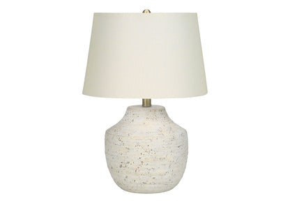 Modern Concrete Table Lamp with Ivory Linen Shade - Cream