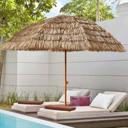 8' Thatched Patio Tiki Umbrella with Tilt - Brown