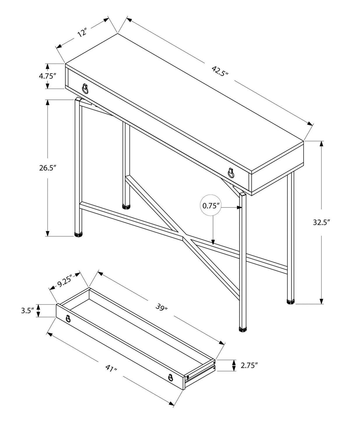 Accent Console Table with Functional Storage Drawer - Light Brown, Dark Brown, or Dark Gray
