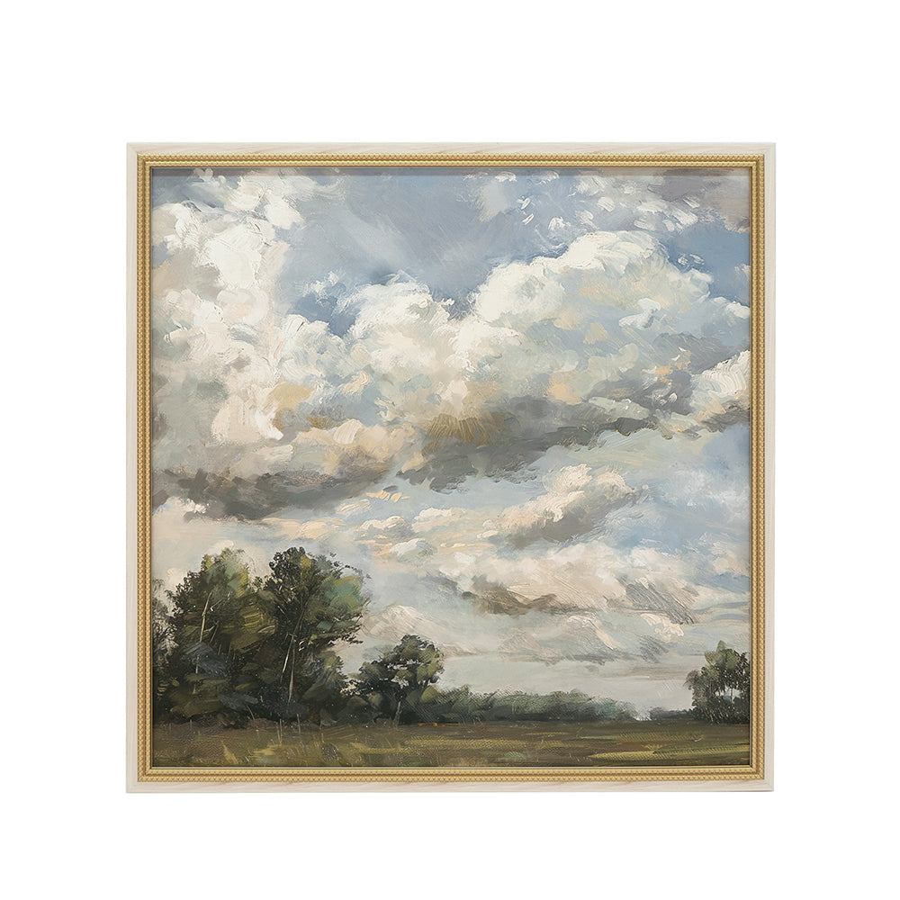 Large Square Countryside Canvas Wall Art with Soft Multicolored Details - Multicolor