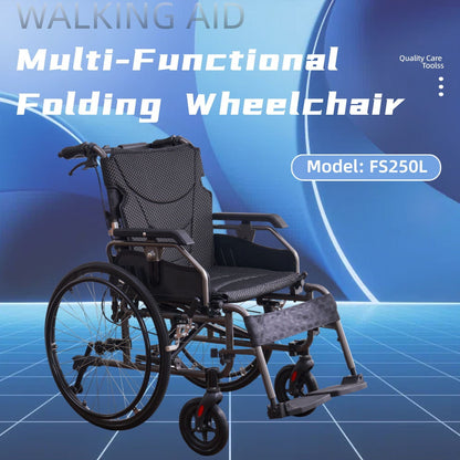 Foldable Lightweight Wheelchair with Adjustable Armrests – Gray or Blue