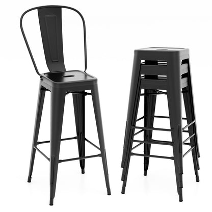 Set of 4 Bar Height Chairs Stackable Metal Bar Stools with Removable Backrest