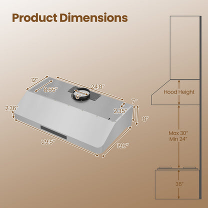 30 Inch Under Cabinet Range Hood with Oil Collector 900 CFM Stainless Steel Kitchen Vent-Silver