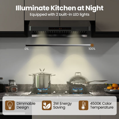30 Inch Under Cabinet Range Hood with Oil Collector 900 CFM Stainless Steel Kitchen Vent-Silver
