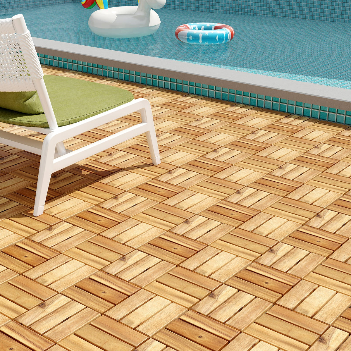 Pack of 30 Acacia Wood Interlocking Deck Tiles-Brown