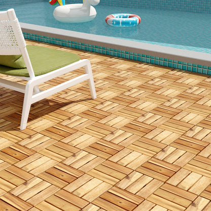 Pack of 30 Acacia Wood Interlocking Deck Tiles-Brown