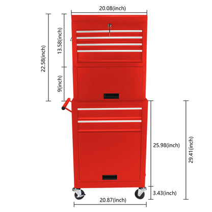 6 Drawer Lockable Tool Cabinet with Detachable Toolbox - Black, Red, or Blue