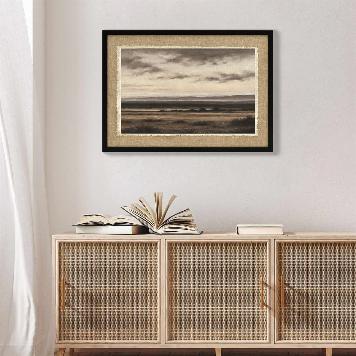 Vintage Landscape Large Framed Wall Art with Canvas Print - Brown