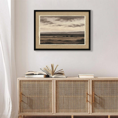 Vintage Landscape Large Framed Wall Art with Canvas Print - Brown