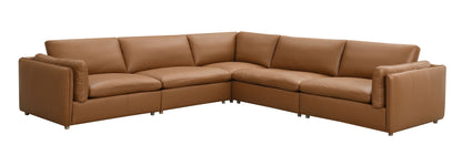 Brighton Top Grain Leather Modular Sectional with Ottoman - Light Brown