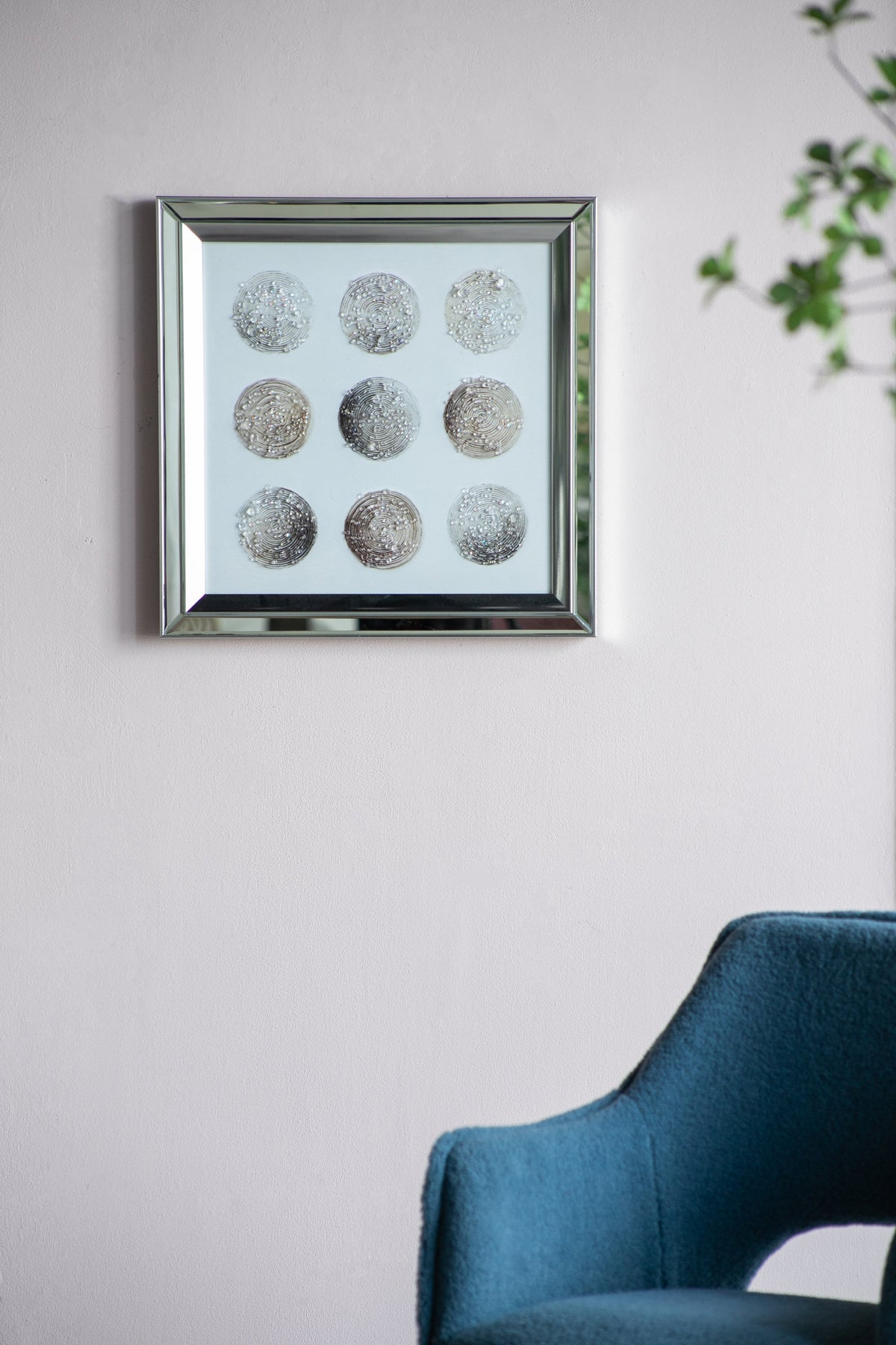Ares Crystal Mirror Framed Wall Art with Lunar Motif - Multicolor