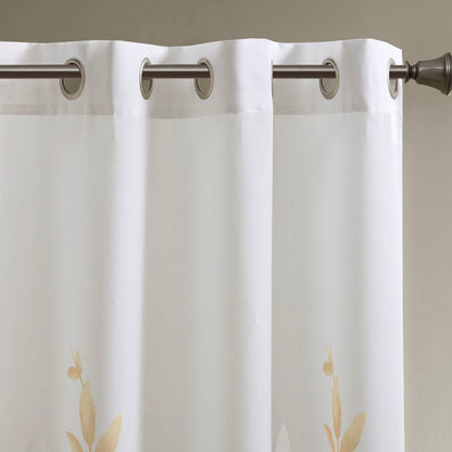 Burnout Printed Curtain Panel with Botanical Burnout Print - Ivory Gold