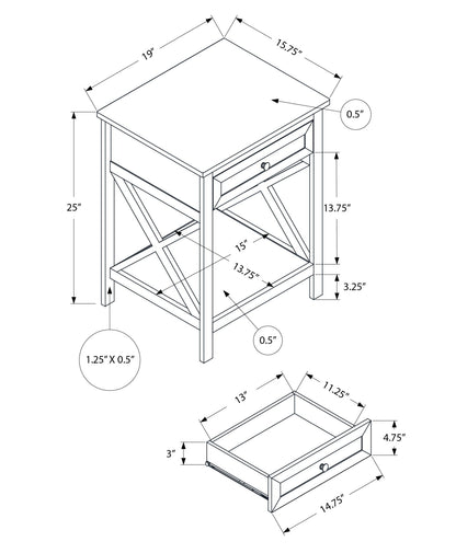 Accent End Table with Storage Drawer - Transitional Style - Black, White, or Dark Gray