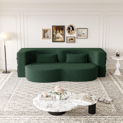 Modern Floor Futon Sofa Bed with Teddy Fabric and Two Pillows - Multiple Colors