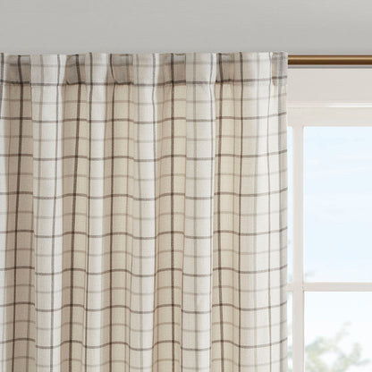 Plaid Rod Pocket Curtain Panel with Fleece Lining - Natural 50x95