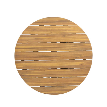 Outdoor Round Top Dining Table with Slat Design - Light Brown
