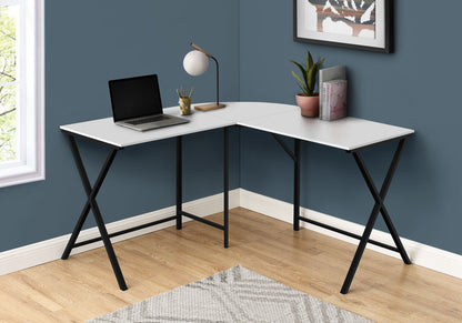 Contemporary L-Shaped Corner Computer Desk with Metal Base - Light Brown, Gray, or White
