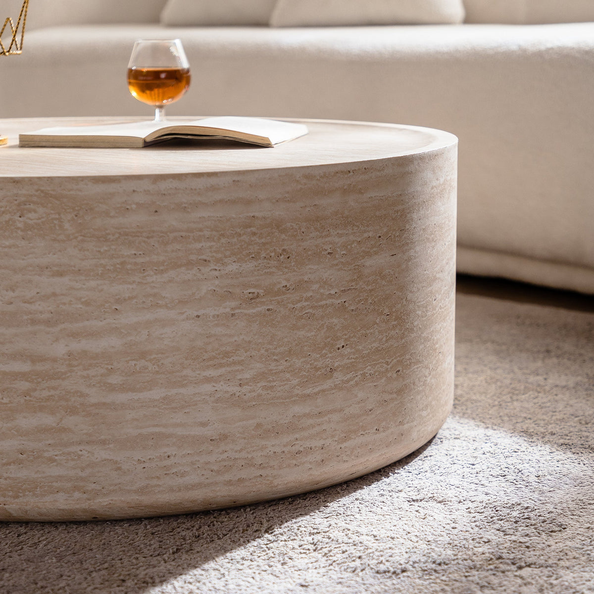 31.5'' Round Coffee Table with Mars Pattern Top - Beige